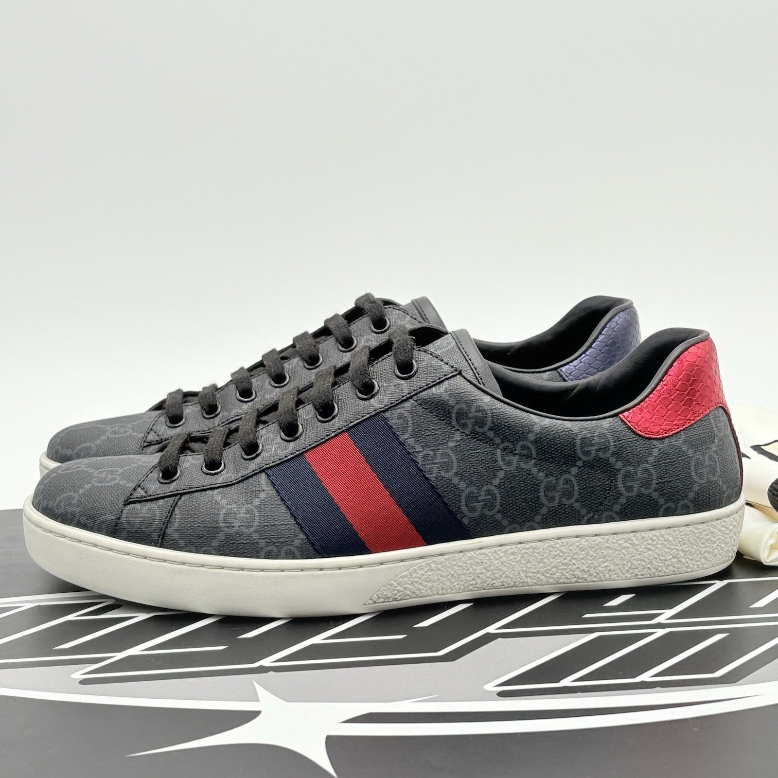Size 8.5 G (9 US) Gucci Ace GG Supreme ' Black Grey ' | GREAT CONDITION!