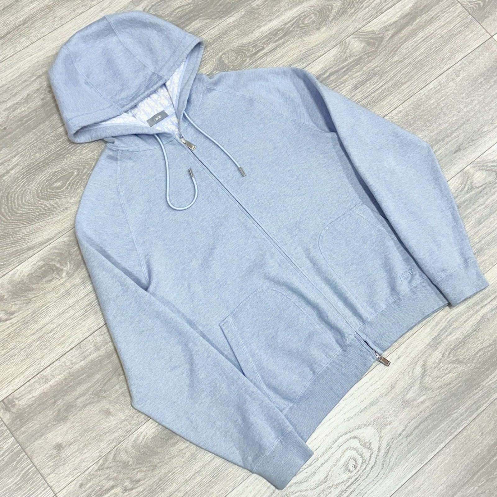 Size XL - Dior Cashmere Knit & Blue Cotton Hooded Track Jacket  | SUPER CLEAN!