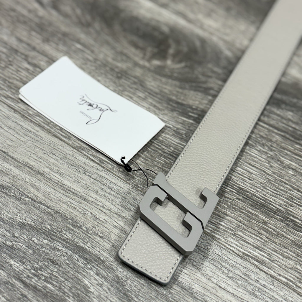 Size 85/34 - Christian Louboutin Happy Rui CL Logo Belt Grey Leather | NEW!