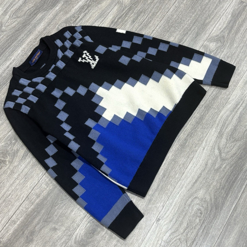 Size L - Louis Vuitton Fair Isle Macro Knit Sweater ' Black Blue ' | SUPER CLEAN