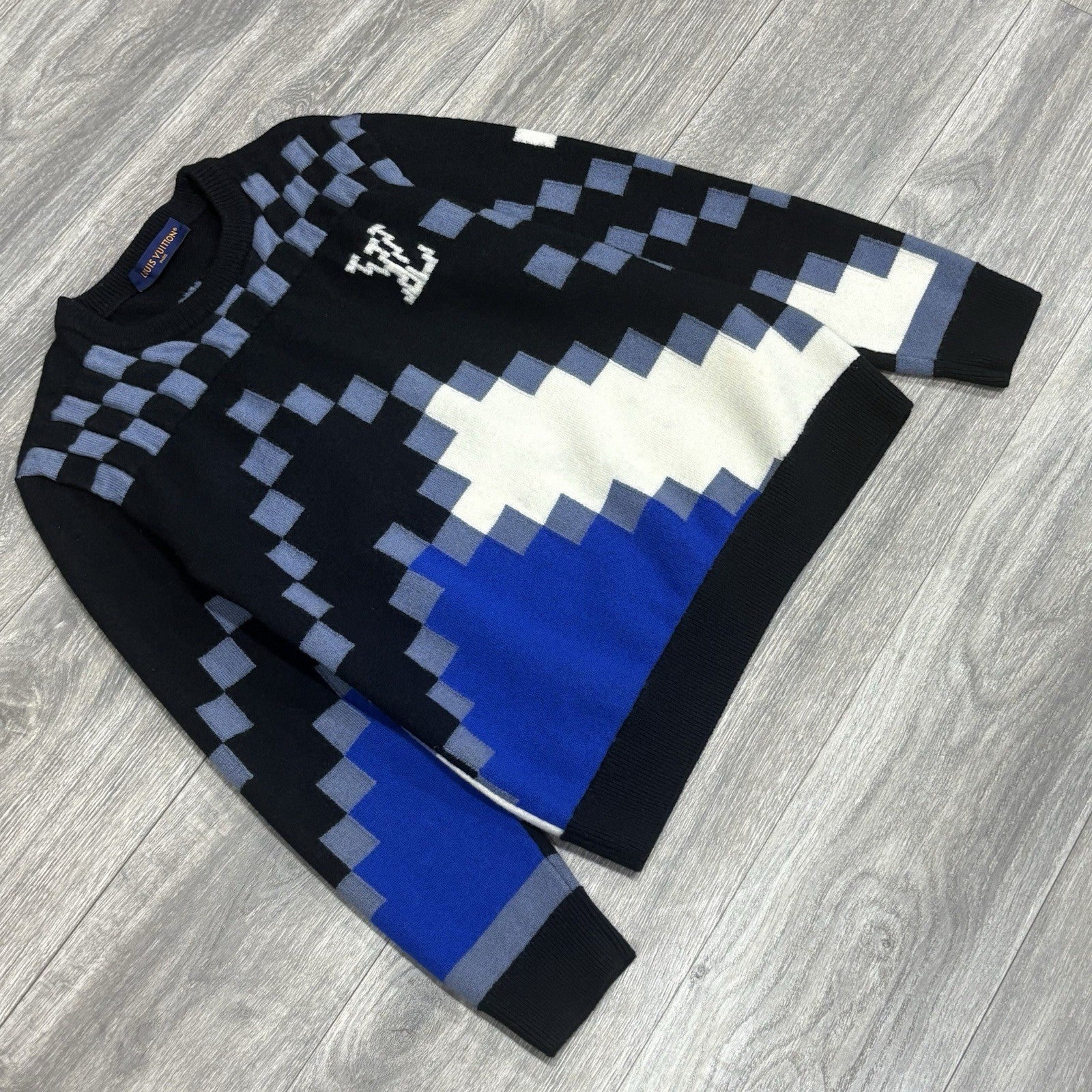 Size L - Louis Vuitton Fair Isle Macro Knit Sweater ' Black Blue ' | SUPER CLEAN