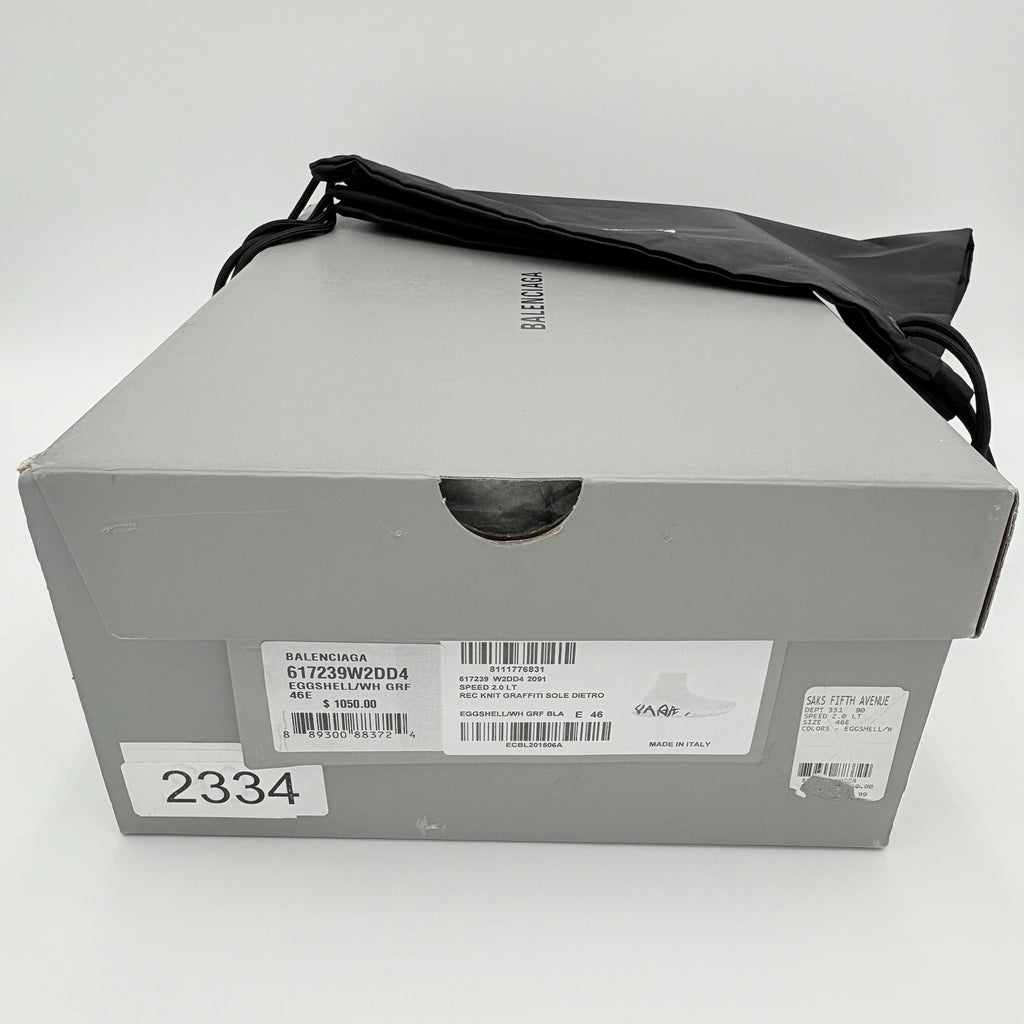 Size 46 (13 US) - Balenciaga Speed 2.0 Graffiti Recycled Knit ' White ' | NEW!