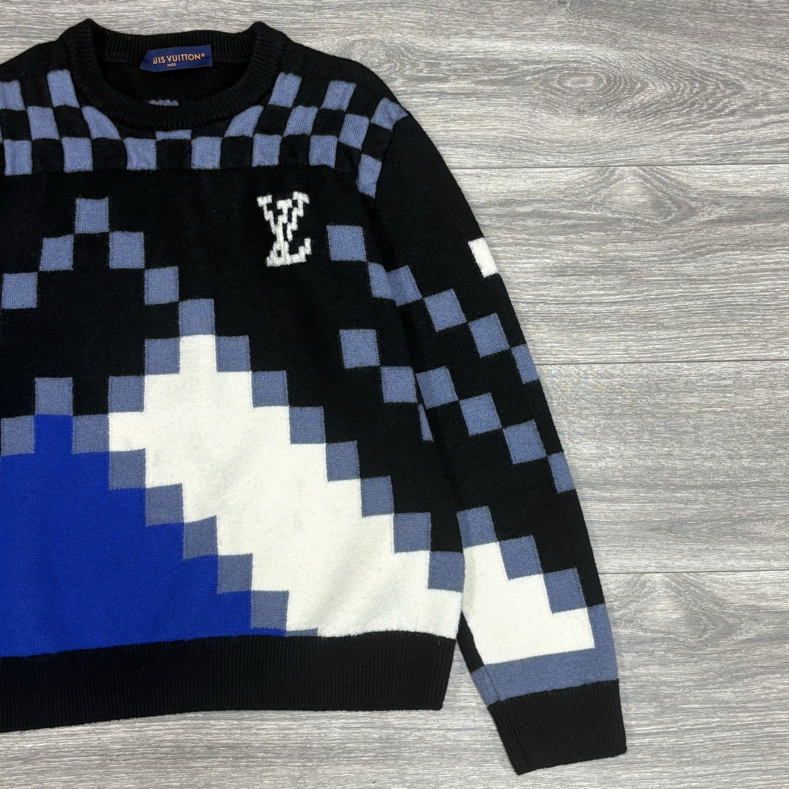 Size L - Louis Vuitton Fair Isle Macro Knit Sweater ' Black Blue ' | SUPER CLEAN