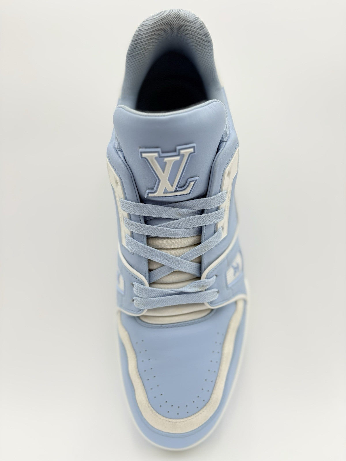 Size 9 LV (10-10.5 US ) Louis Vuitton Trainer ' White Light Blue ' | GREAT COND!