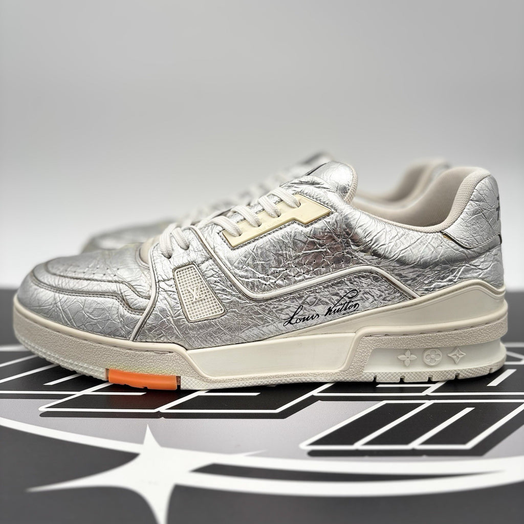 Size 10 LV (11-11.5 US) - Louis Vuitton Trainer Low ' Metallic Silver Orange '
