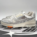 Size 10 LV (11-11.5 US) - Louis Vuitton Trainer Low ' Metallic Silver Orange '