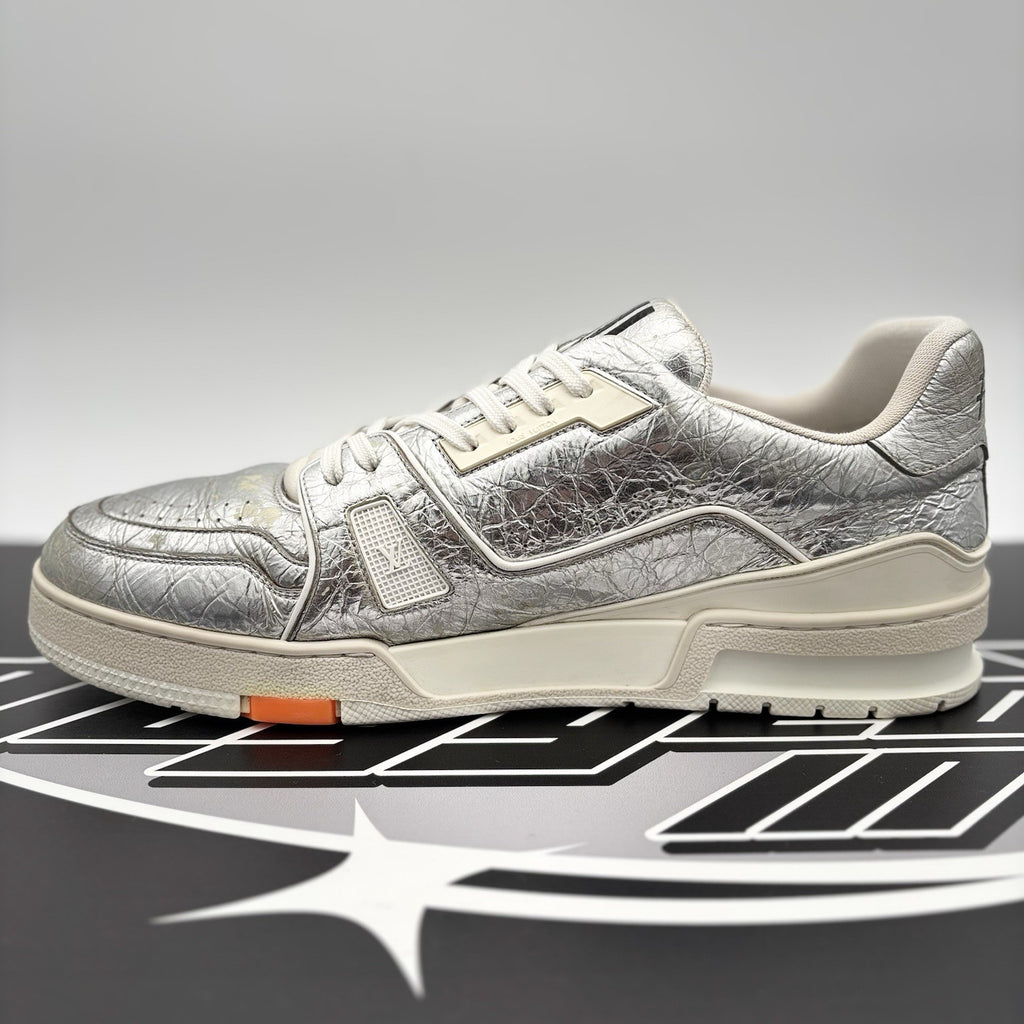 Size 10 LV (11-11.5 US) - Louis Vuitton Trainer Low ' Metallic Silver Orange '