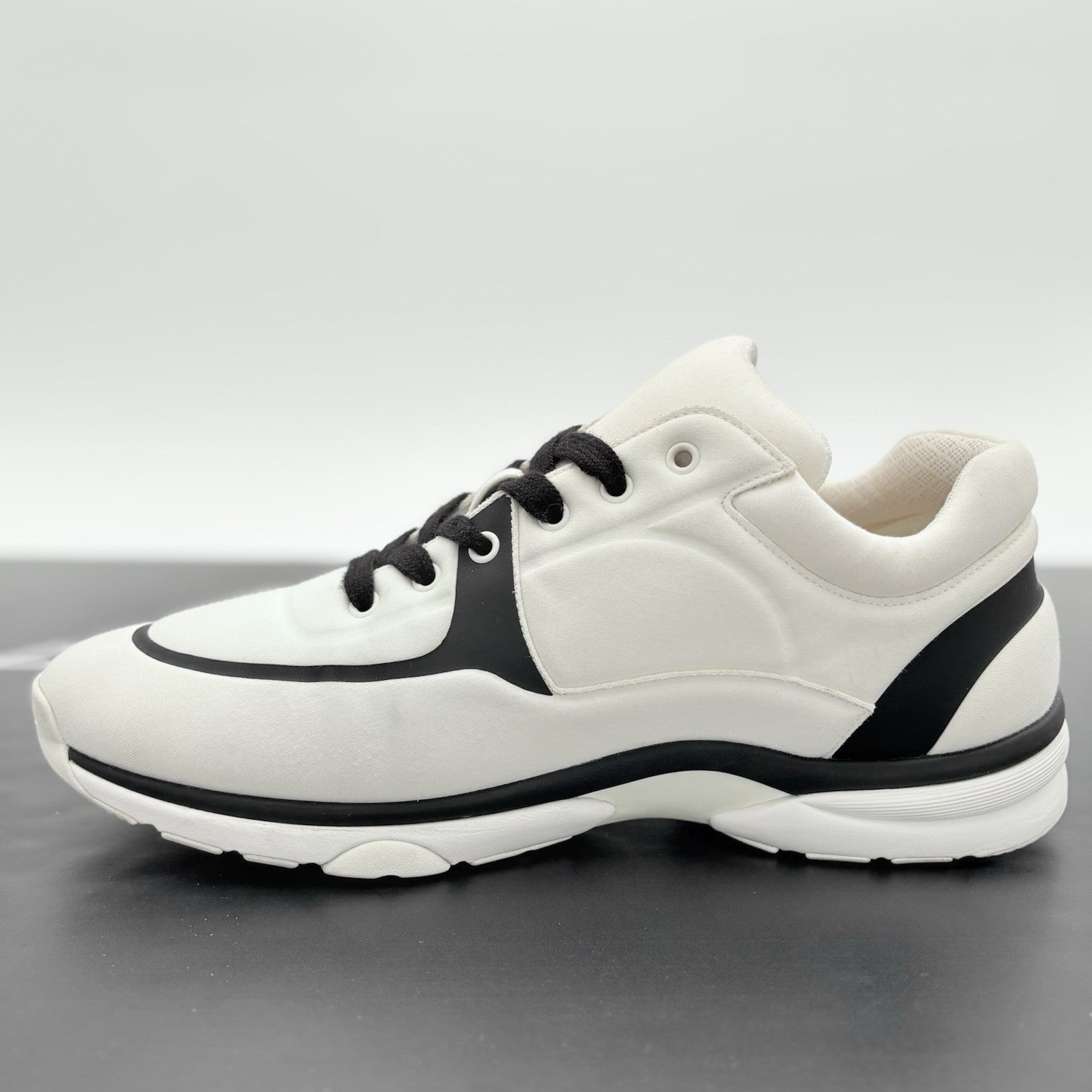 Size 45 (12 US) Chanel Nylon & Suede Low Top ' White Black ' | SUPER CLEAN!