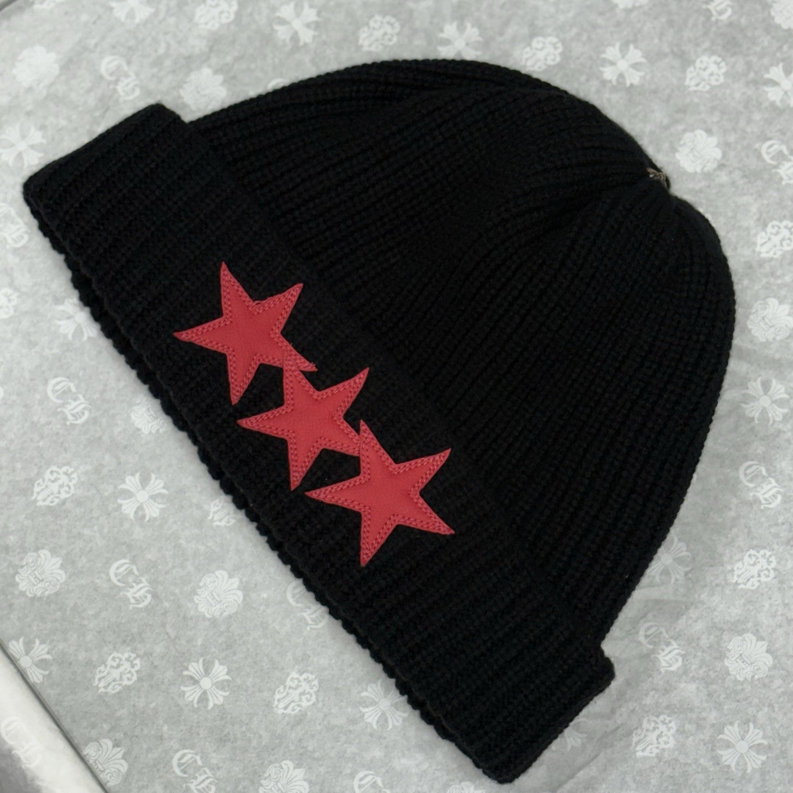 Chrome Hearts Triple Star Sludge Beanie ' Black Red ' | BRAND NEW!