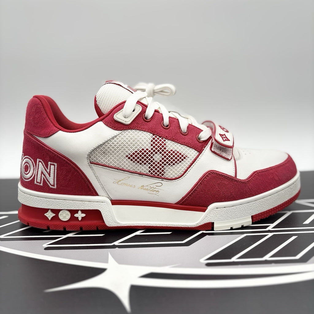 Size 9 LV (10-10.5 US) Louis Vuitton Trainer Strap ' Red, White ' | SUPER CLEAN!