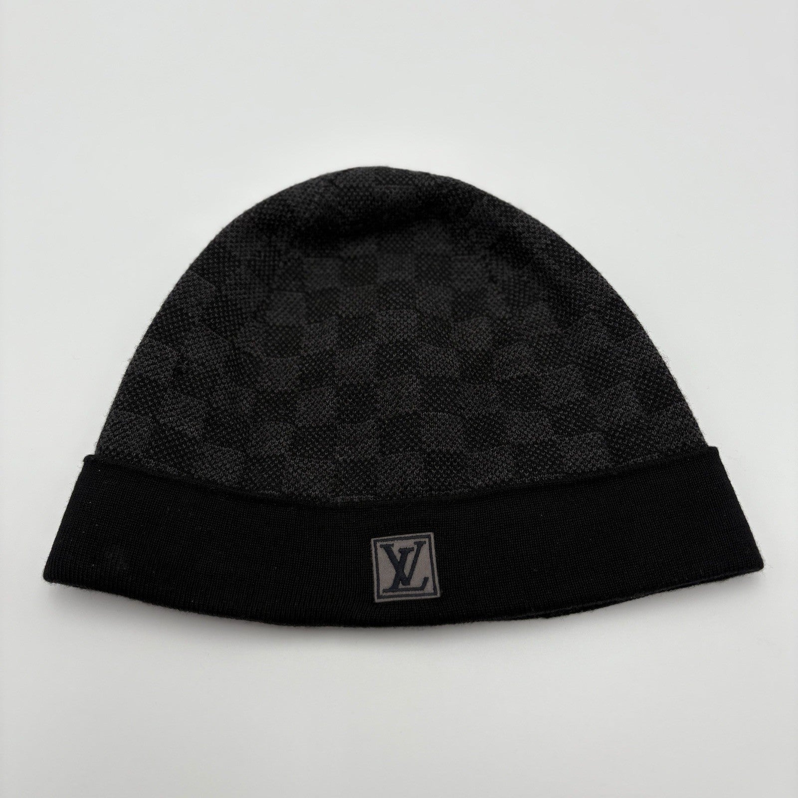 Louis Vuitton Wool Petit Damier Graphite Beanie ' Black Grey '