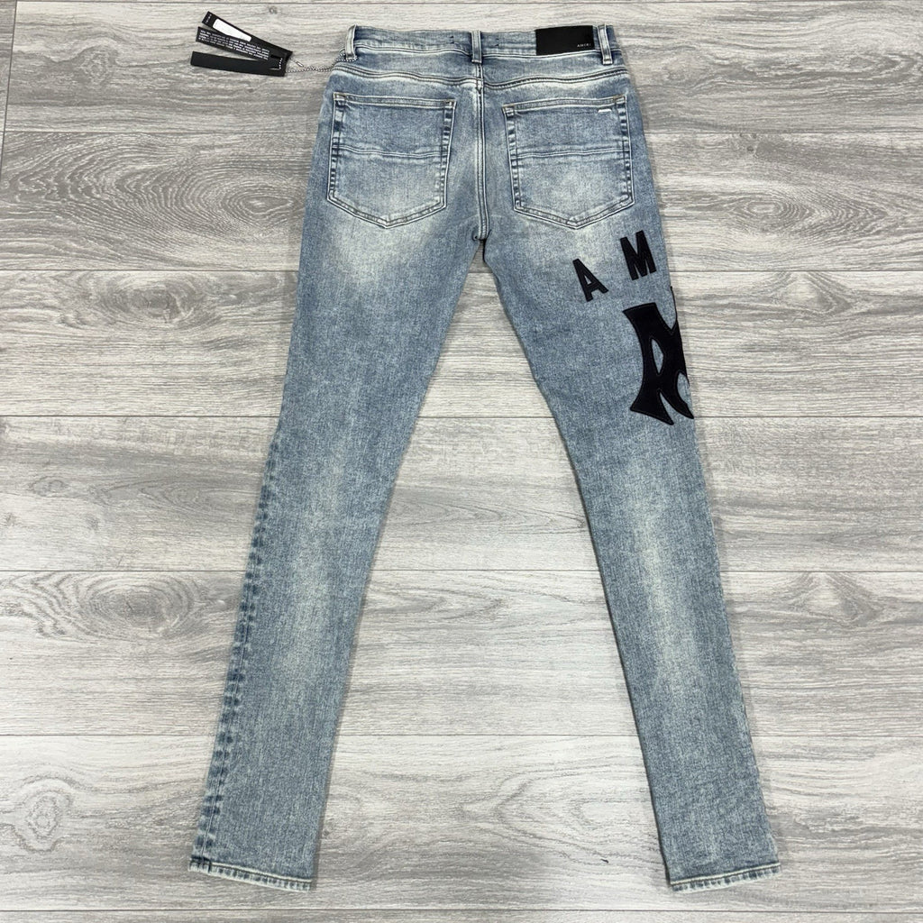 Size 30 - Amiri Suede Logo Appliqué Ripped Jeans ' Blue ' | BRAND NEW!