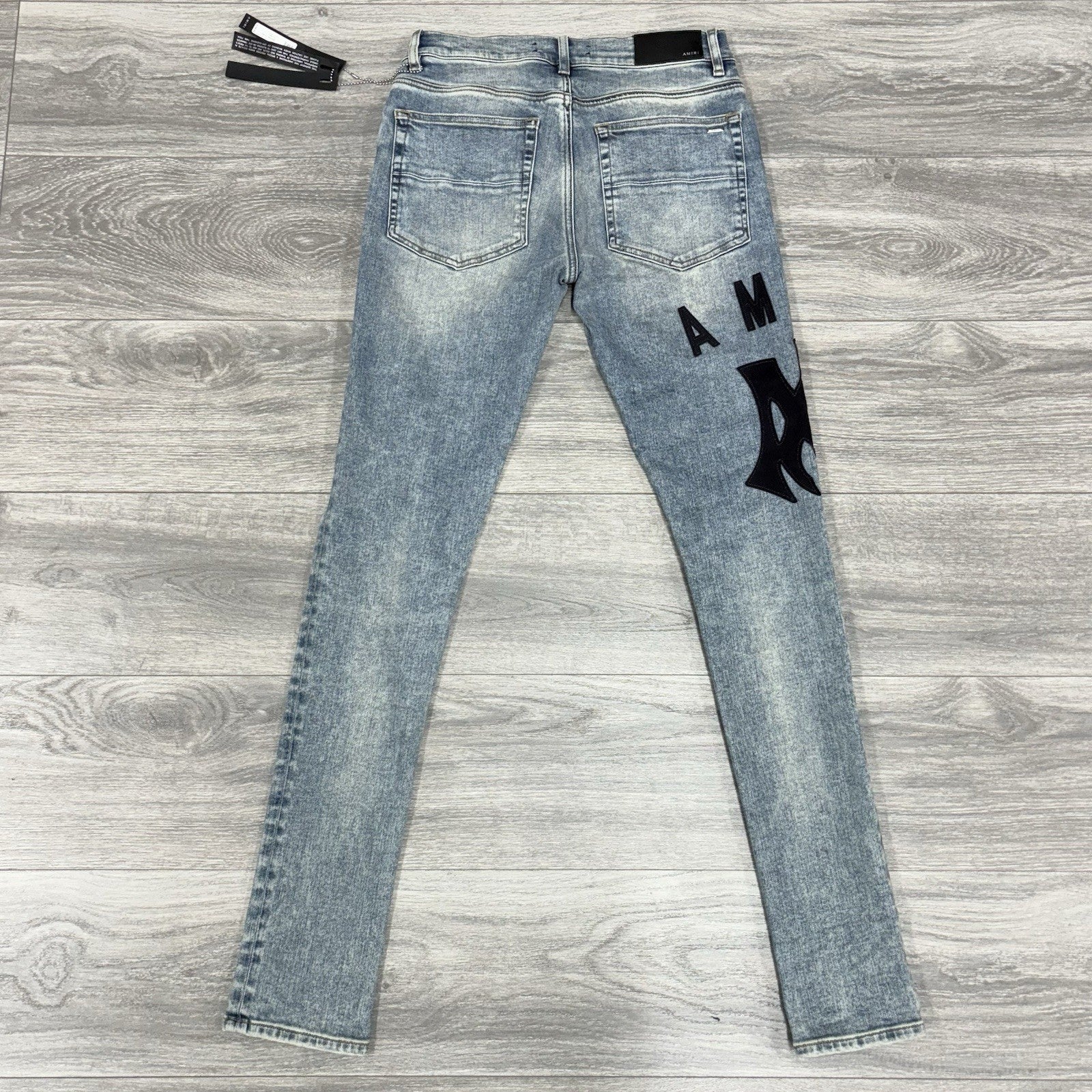 Size 30 - Amiri Suede Logo Appliqué Ripped Jeans ' Blue ' | BRAND NEW!