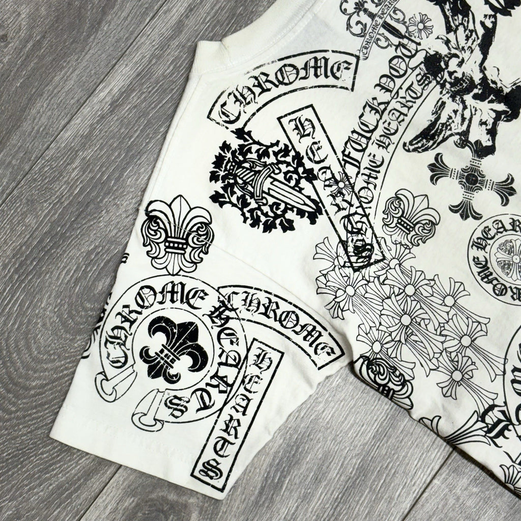 Size Small - Chrome Hearts All Over Logo Stencil T-Shirt ' White ' | RARE!