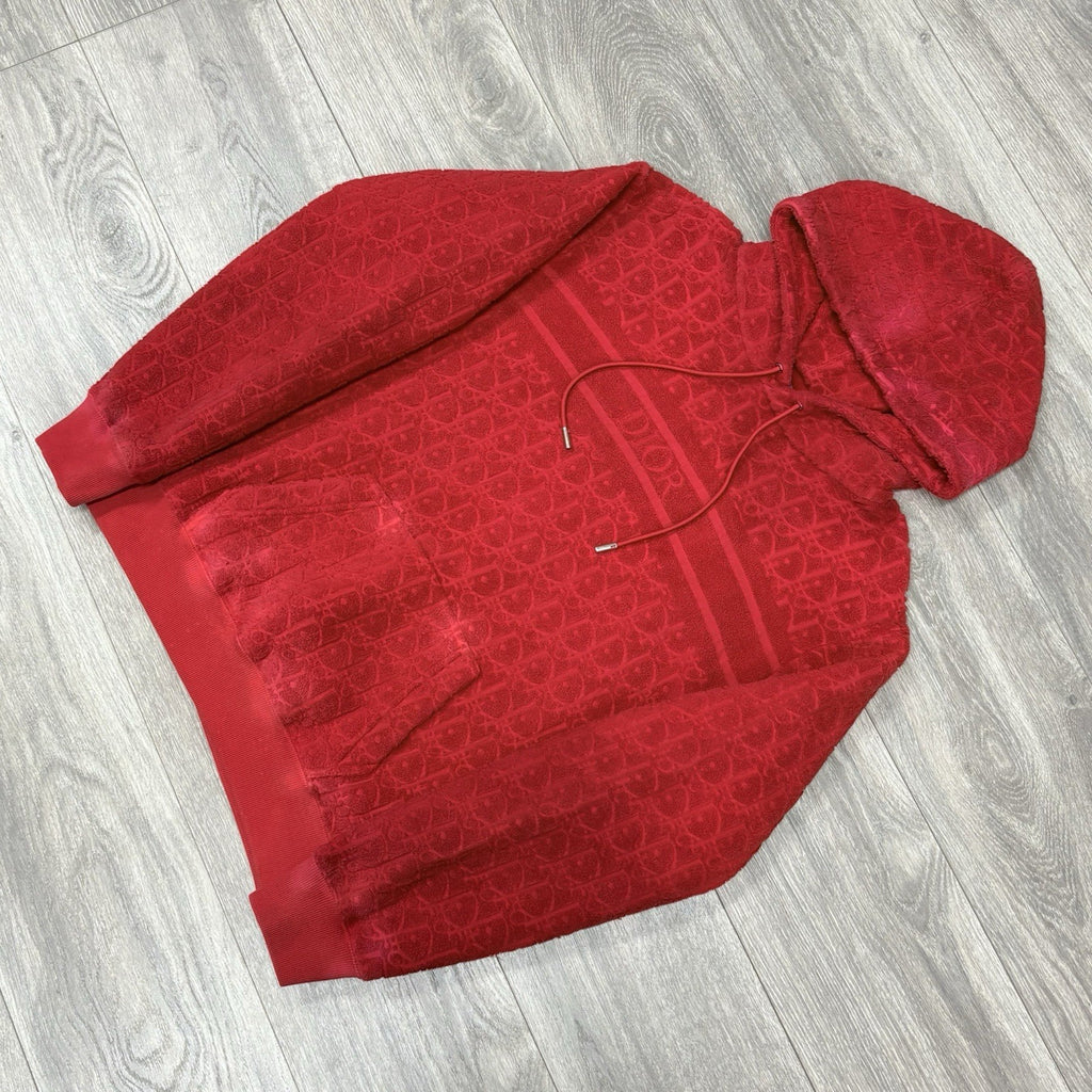 Size Medium - Dior Terry Cotton Towel Hoodie ' Red '