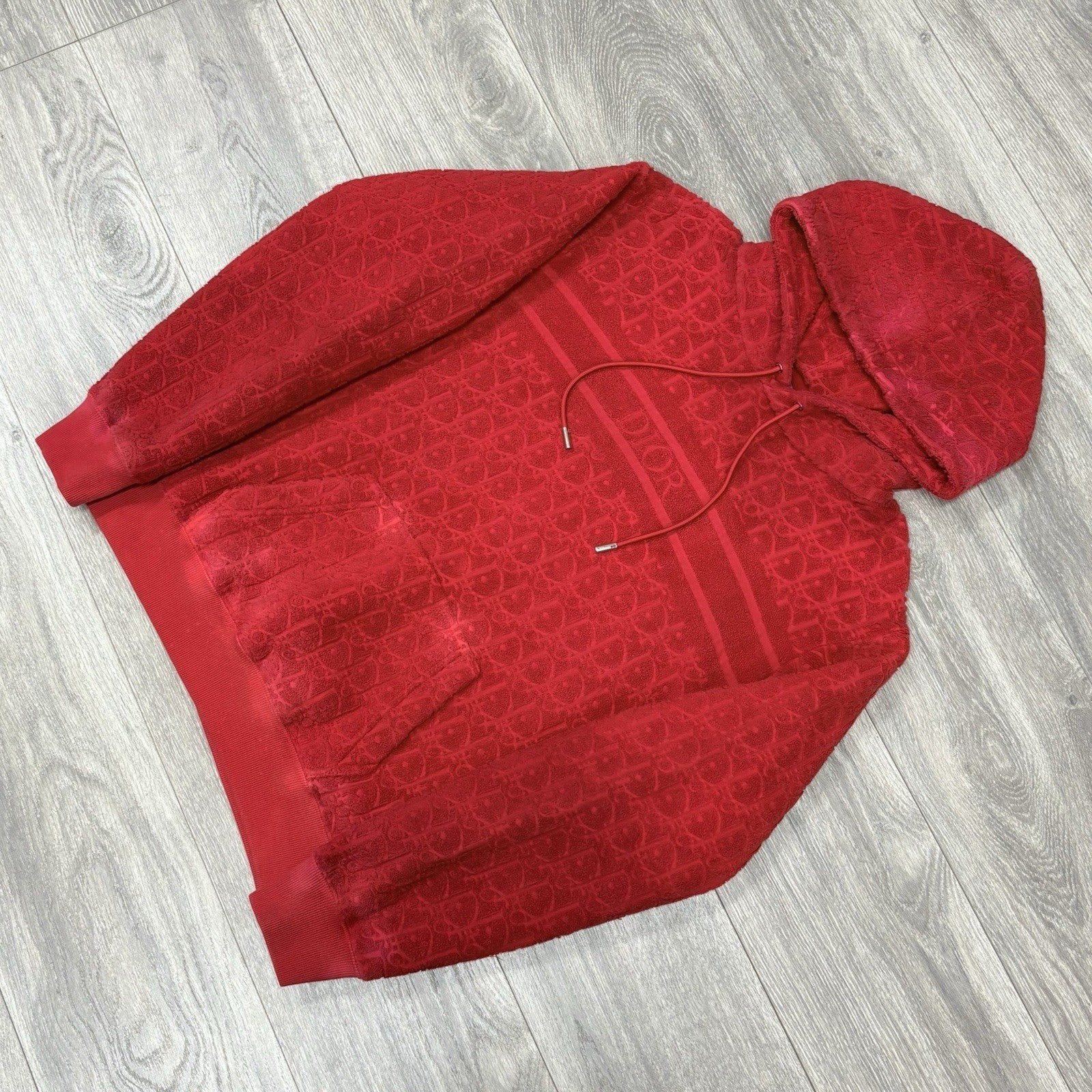 Size Medium - Dior Terry Cotton Towel Hoodie ' Red '