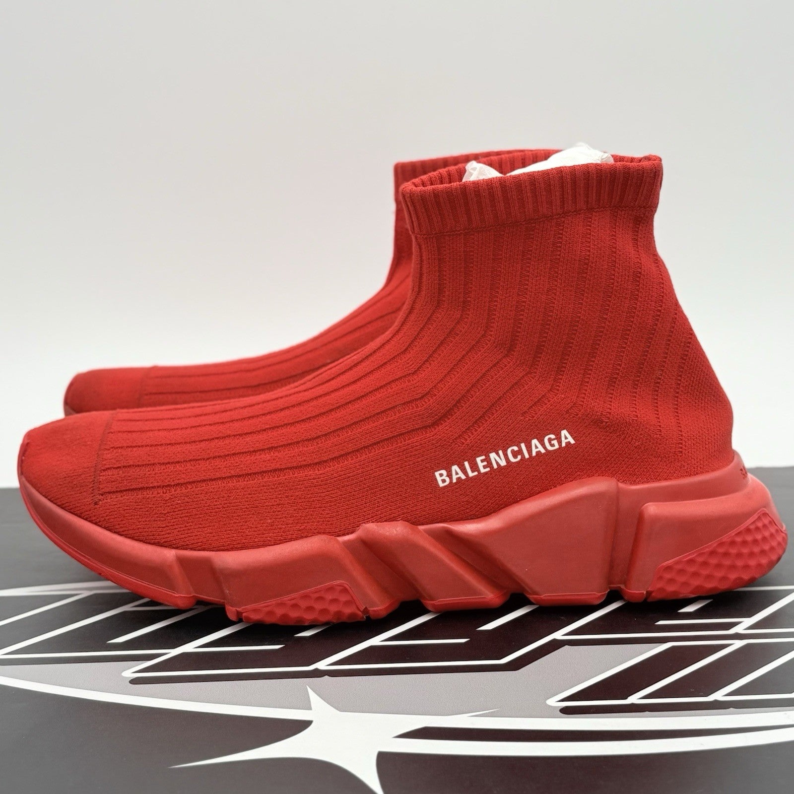 Size 41 (8 US) - Balenciaga Speed Trainer Rib Knit Rouge ' Red ' | GREAT COND!