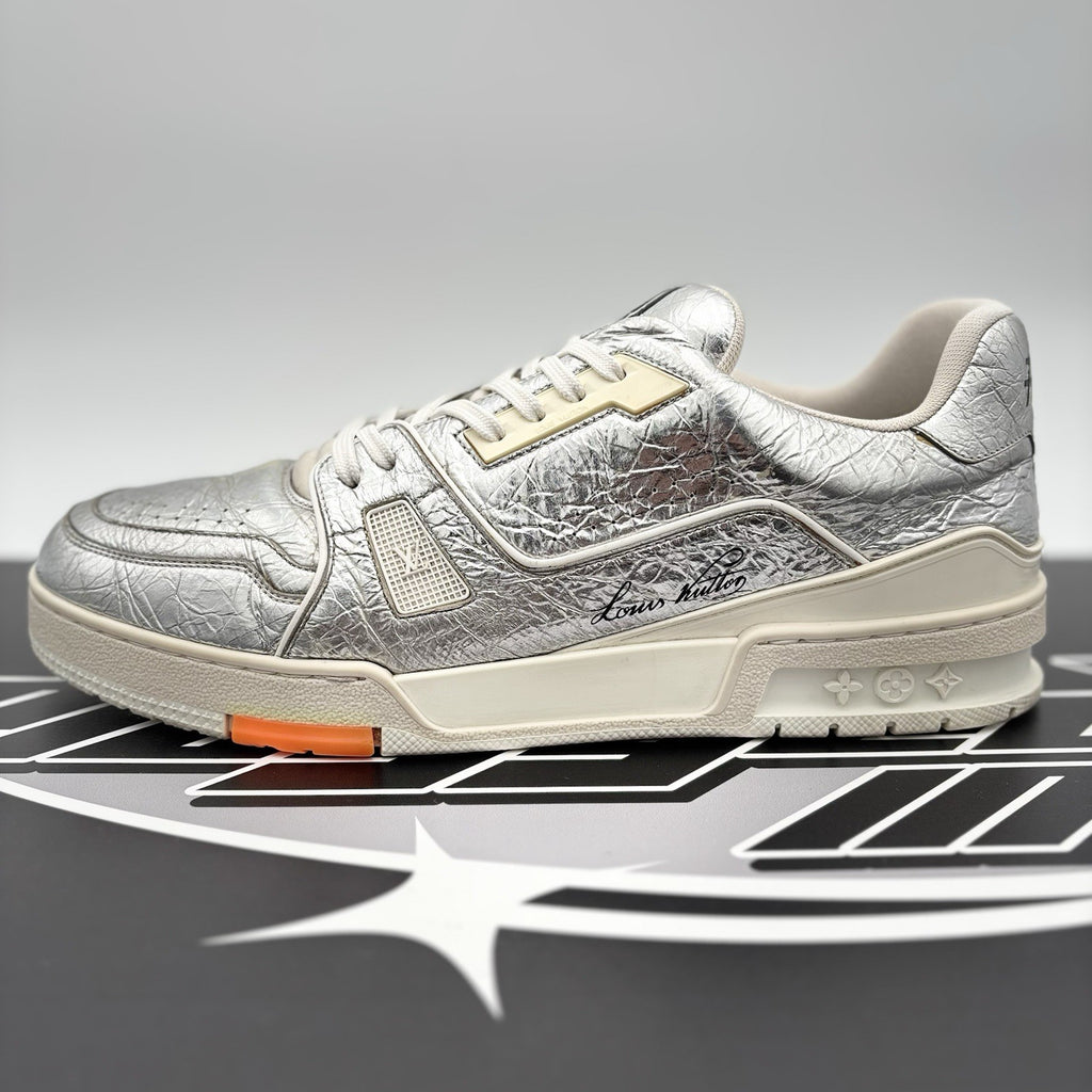 Size 10 LV (11-11.5 US) - Louis Vuitton Trainer Low ' Metallic Silver Orange '