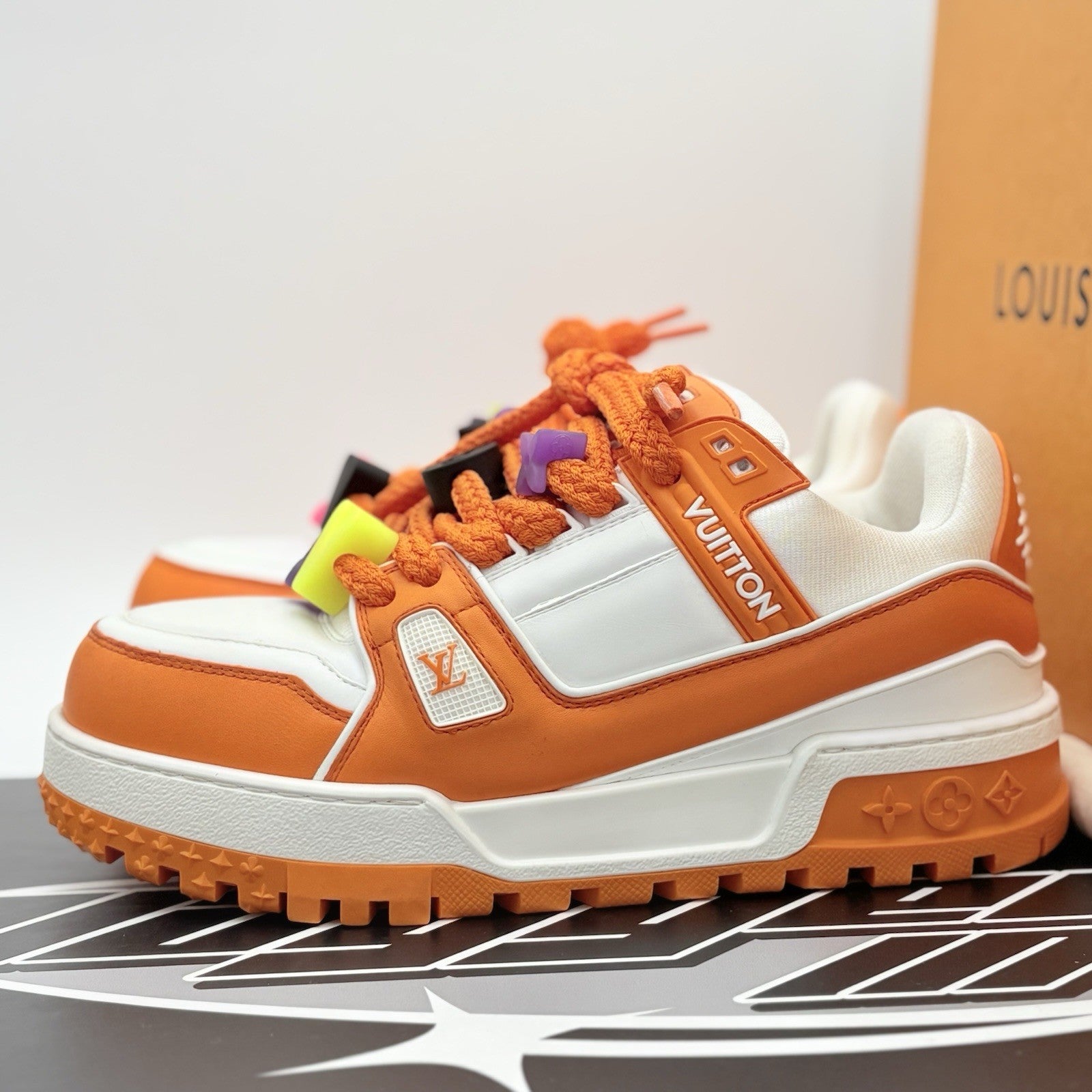Size 7 LV (8-8.5 US) - Louis Vuitton Maxi ' Orange White ' | SUPER CLEAN!