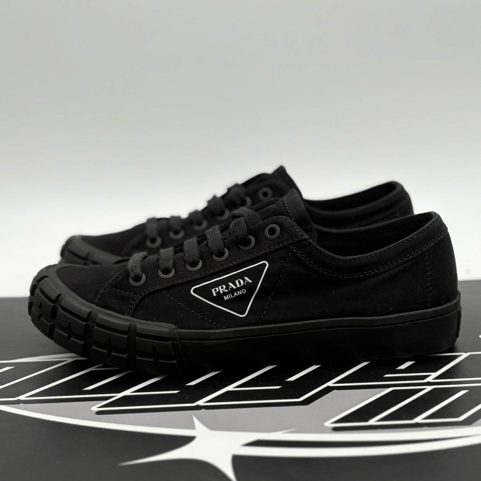 Size 9 UK (10 US) - Prada Gaberdine Wheel Low ' Black ' | GREAT CONDITION!