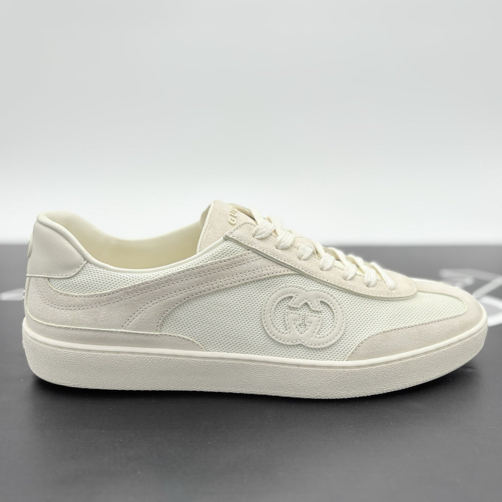Size 9.5 G (10 US) Gucci G75 Interlocking G Suede Sneaker ' Beige White ' | NEW!