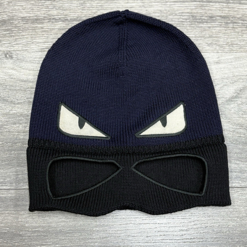 Fendi Embroidered Bad Bugs Monster Eyes Beanie ' Navy Blue Black '