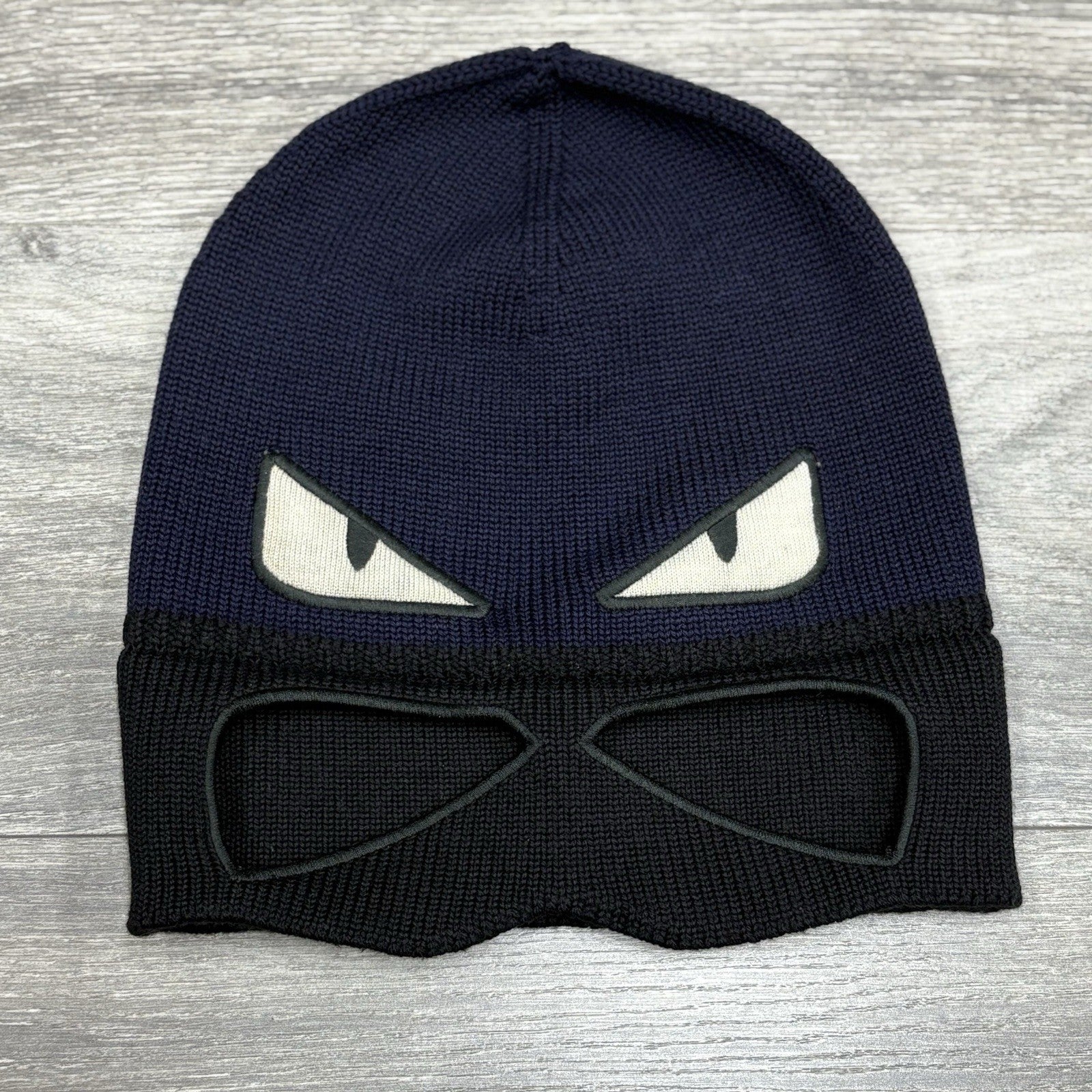 Fendi Embroidered Bad Bugs Monster Eyes Beanie ' Navy Blue Black '