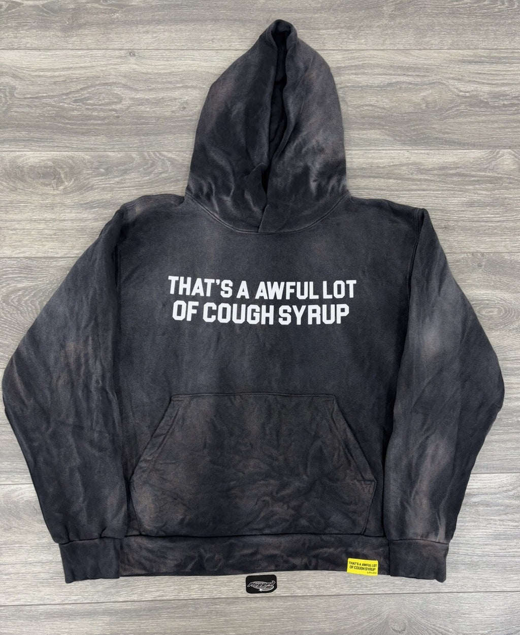 Size M - Thats A Awful Lot Of Cough Syrup Hoodie ' Bleached Black ' | BRAND NEW!