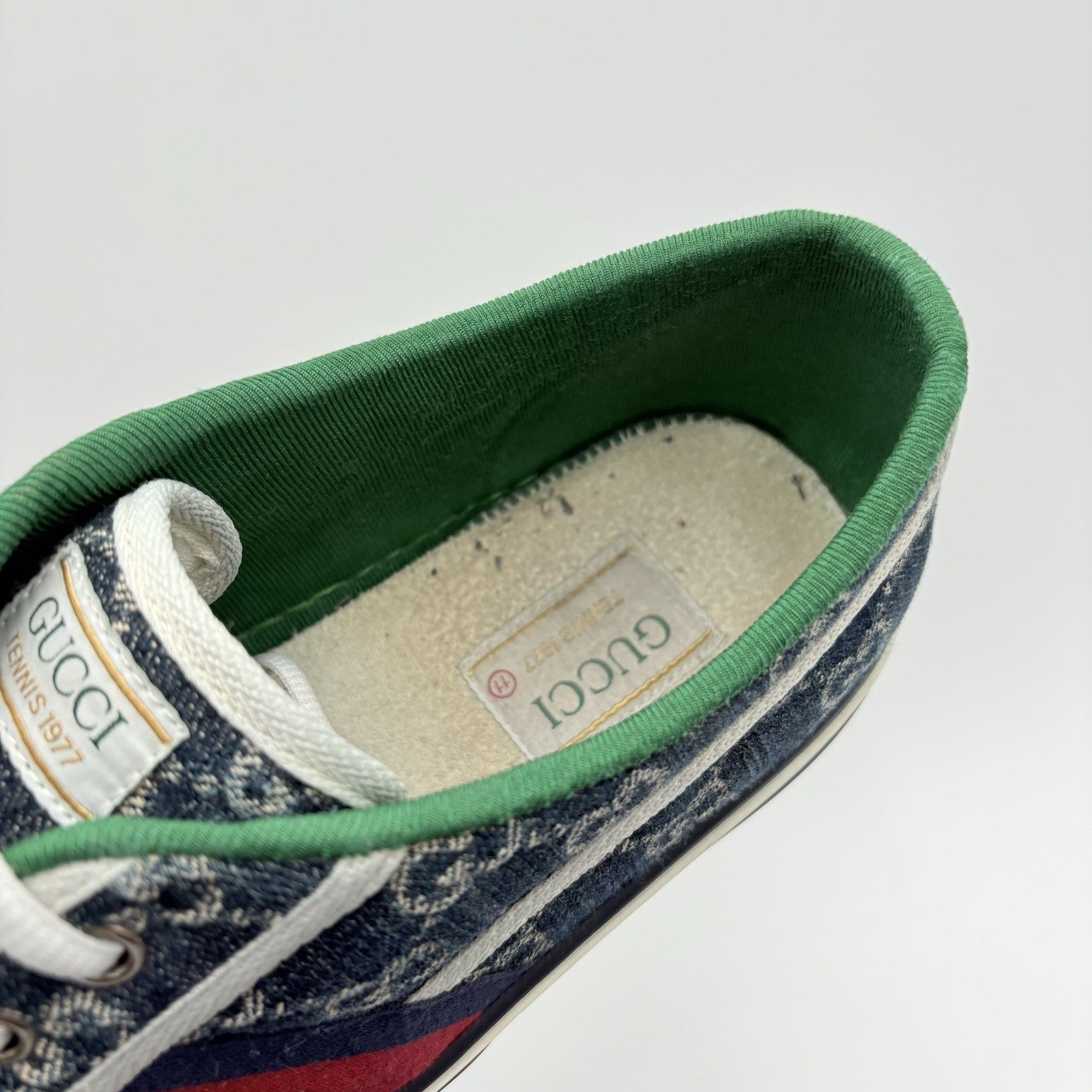 Size 11 G (11.5 US) - Gucci Tennis 1977 Denim GG Print Sneaker | GREAT CONDITION