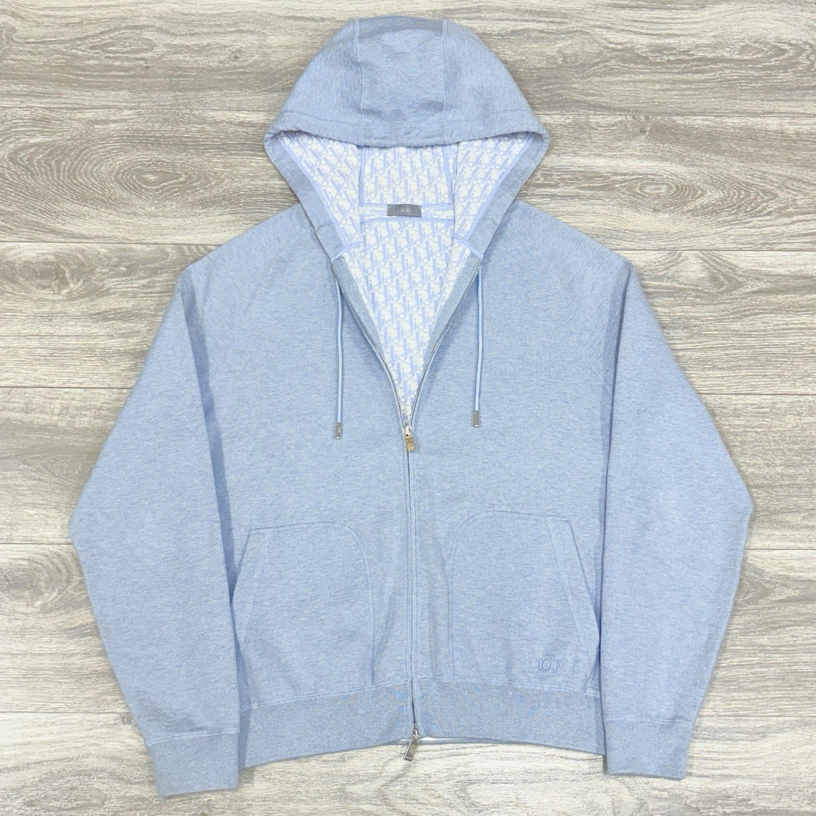 Size XL - Dior Cashmere Knit & Blue Cotton Hooded Track Jacket  | SUPER CLEAN!