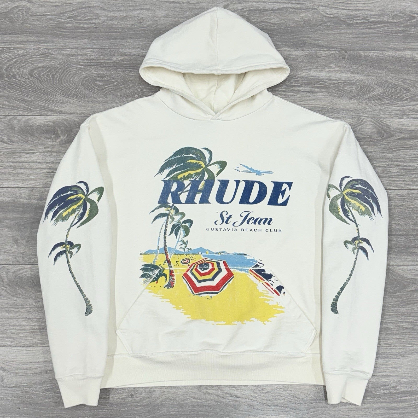 Size L - Rhude Beach Club Hoodie ' Vintage White Multicolor ' | SUPER CLEAN!