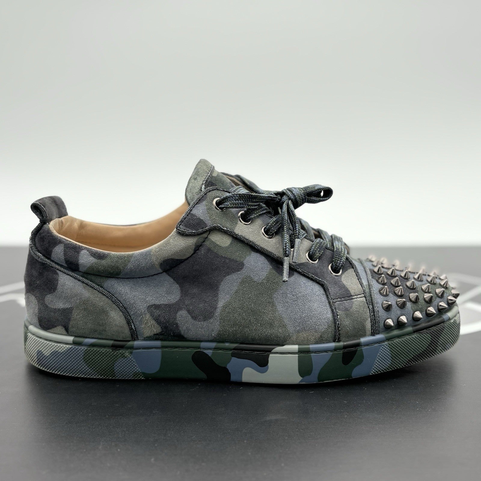 Size 41 (8 US) Christian Louboutin Louis Junior Spikes Camouflage Print | GOOD