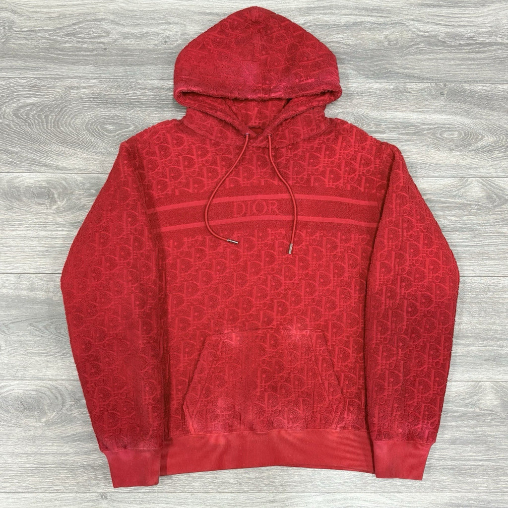 Size Medium - Dior Terry Cotton Towel Hoodie ' Red '