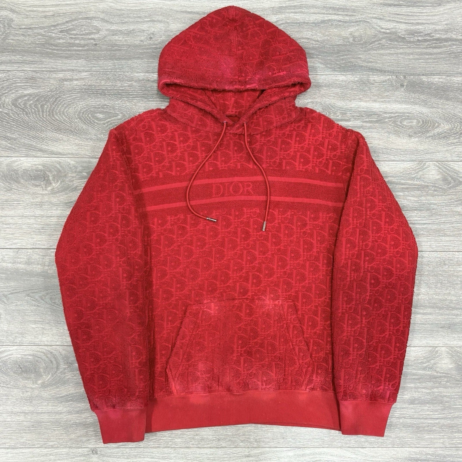 Size Medium - Dior Terry Cotton Towel Hoodie ' Red '