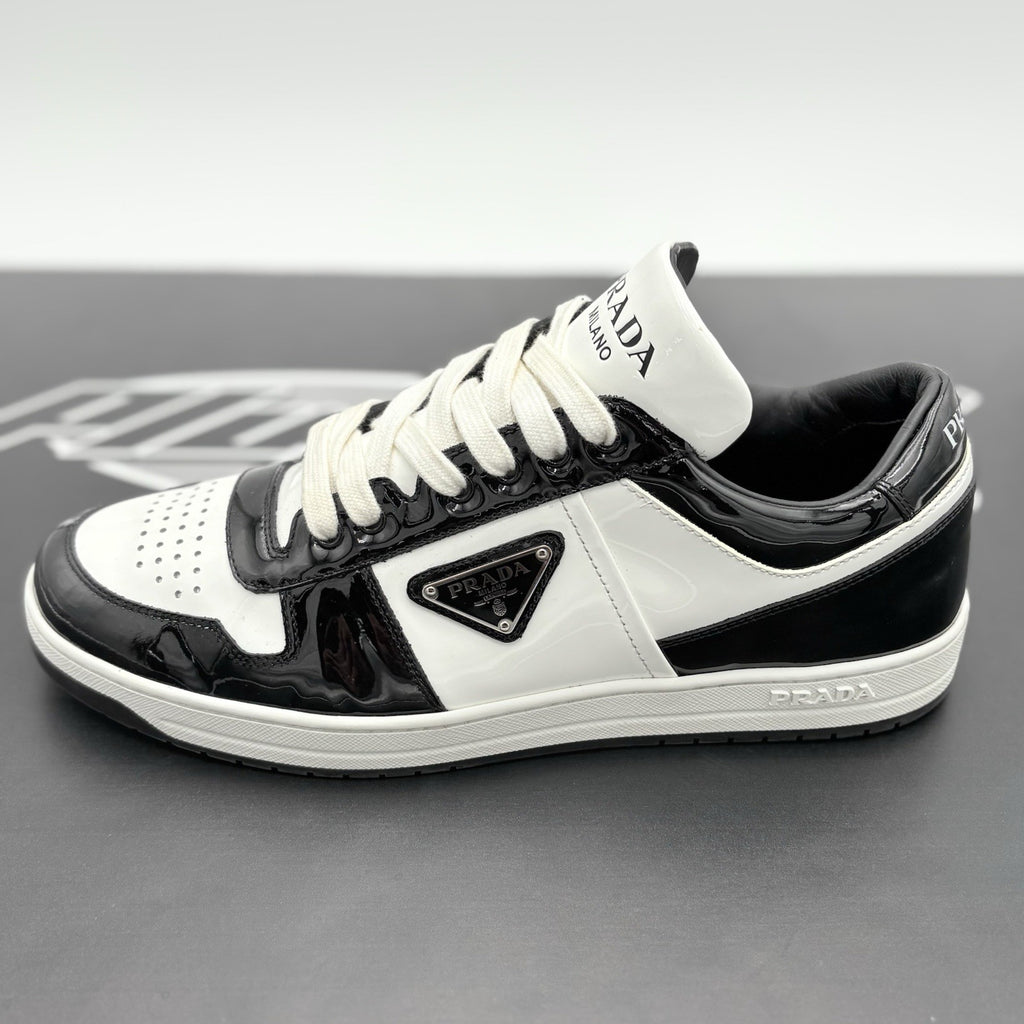 Size 8.5 UK (9.5 US) Prada Downtown Low Patent Leather ' Black White ' | GREAT!
