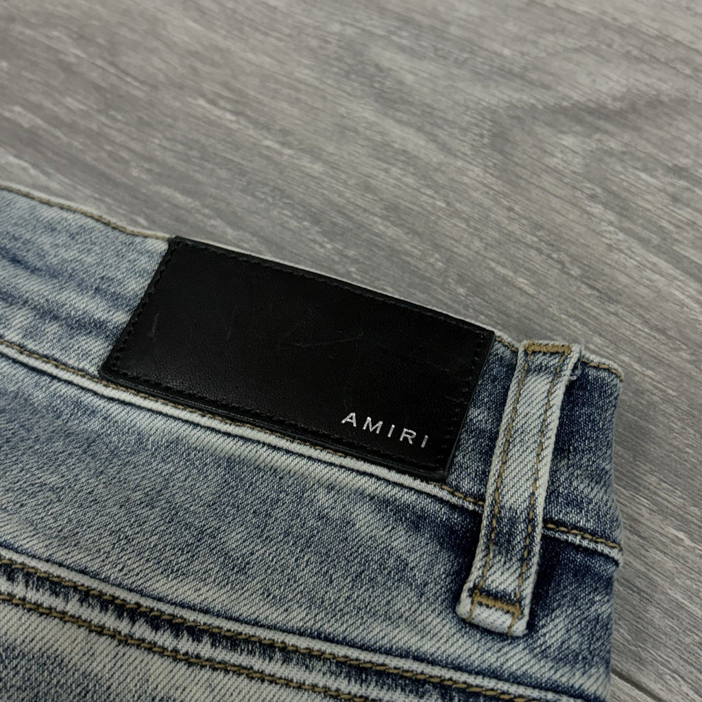 Size 30 - Amiri Suede Logo Appliqué Ripped Jeans ' Blue ' | BRAND NEW!