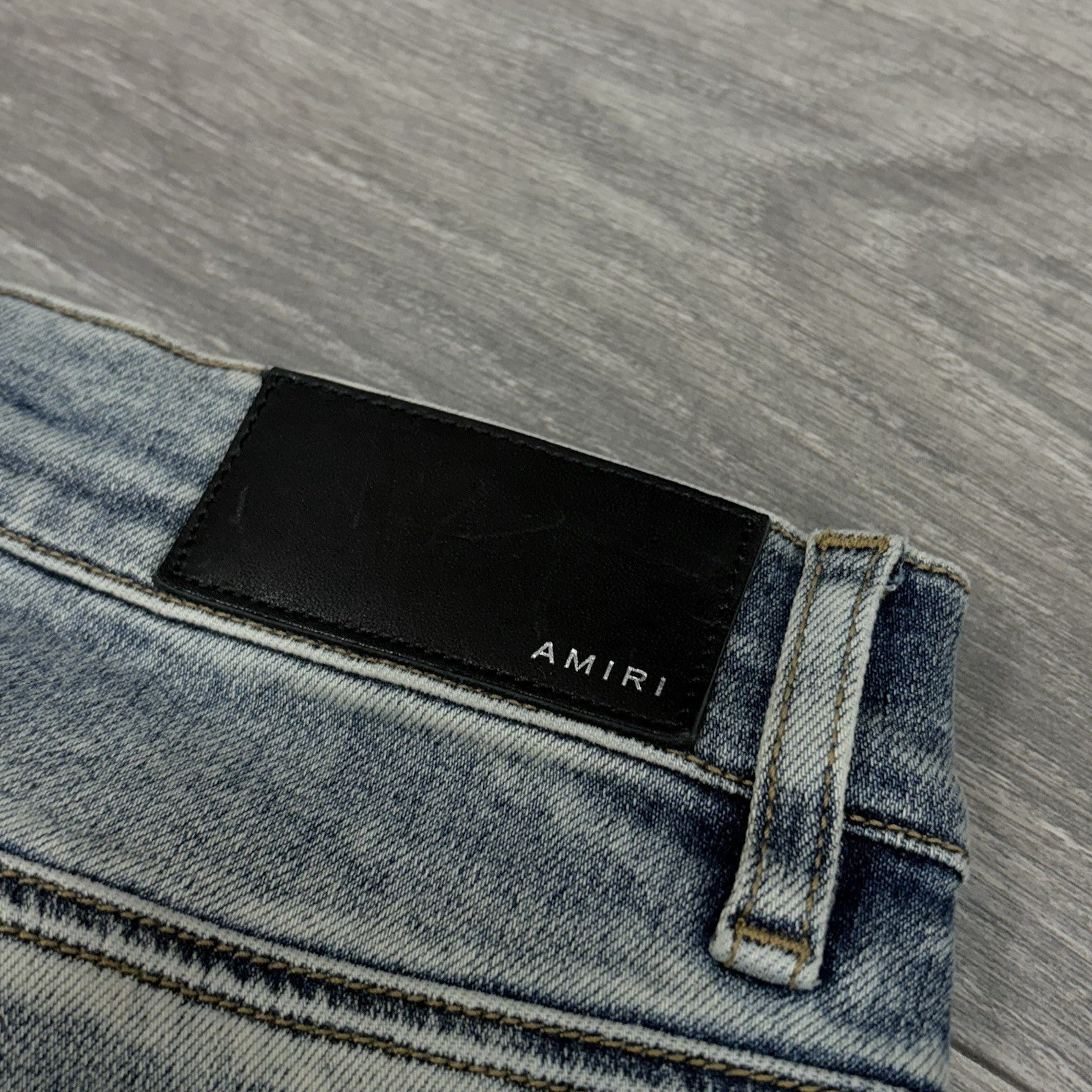 Size 30 - Amiri Suede Logo Appliqué Ripped Jeans ' Blue ' | BRAND NEW!