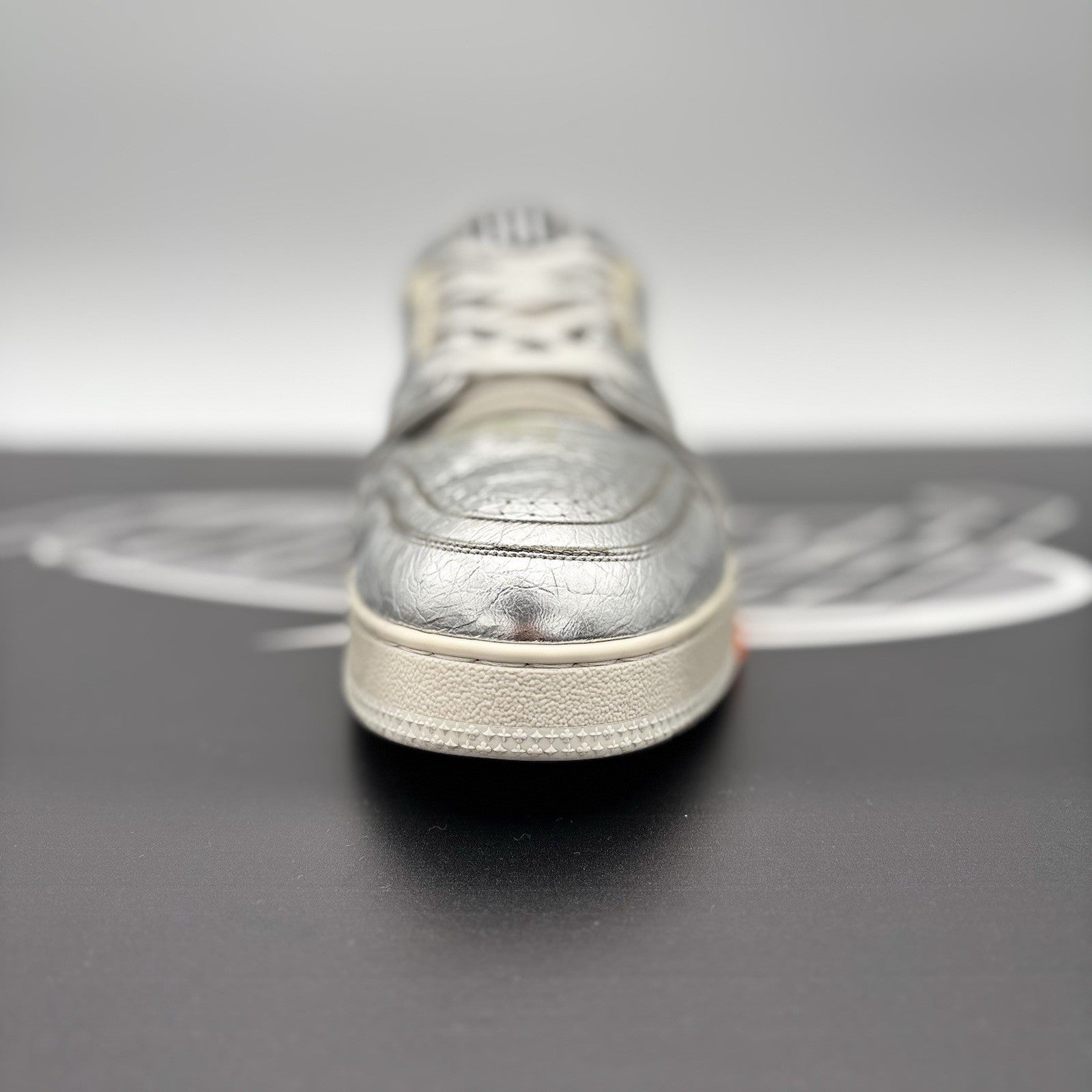 Size 10 LV (11-11.5 US) - Louis Vuitton Trainer Low ' Metallic Silver Orange '