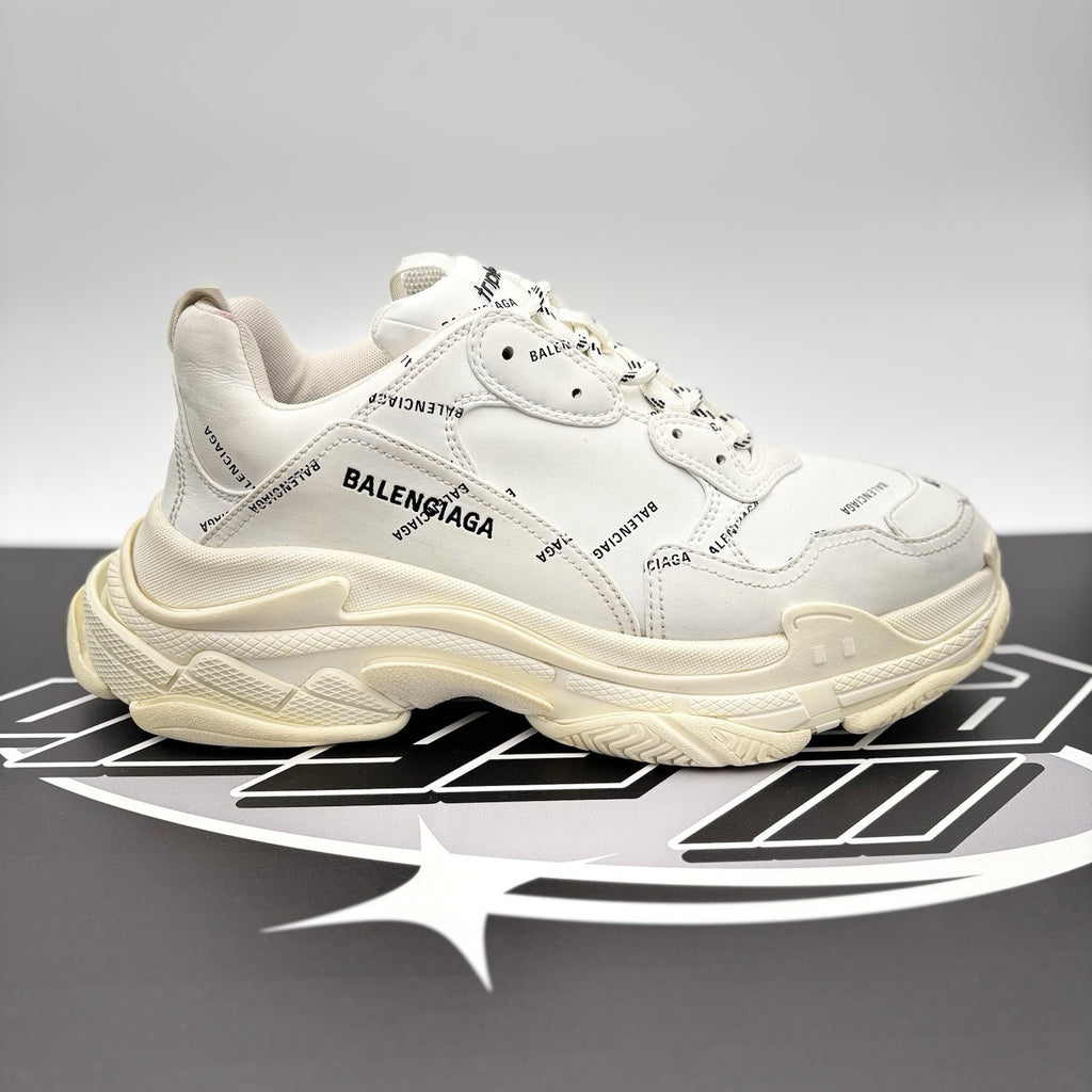 Size 45 (12 US) - Balenciaga Triple S ' Allover Logo White ' | GREAT!