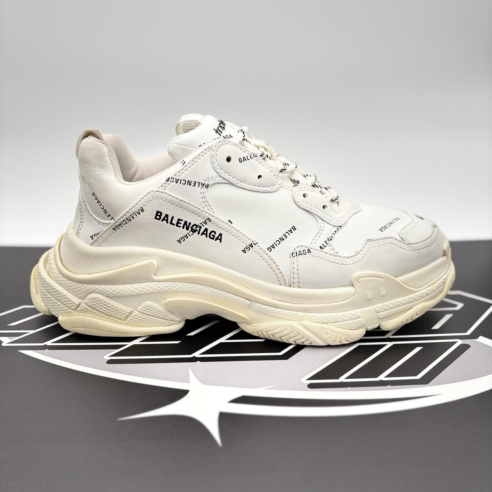 Size 45 (12 US) - Balenciaga Triple S ' Allover Logo White ' | GREAT!