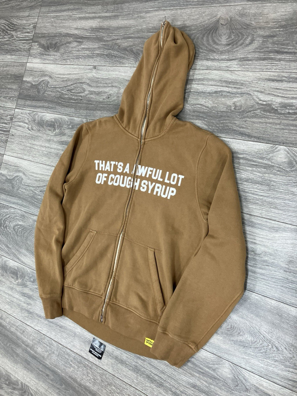 Size L - Thats A Awful Lot Of Cough Syrup Zip Up Hoodie ' Brown ' | NEW!