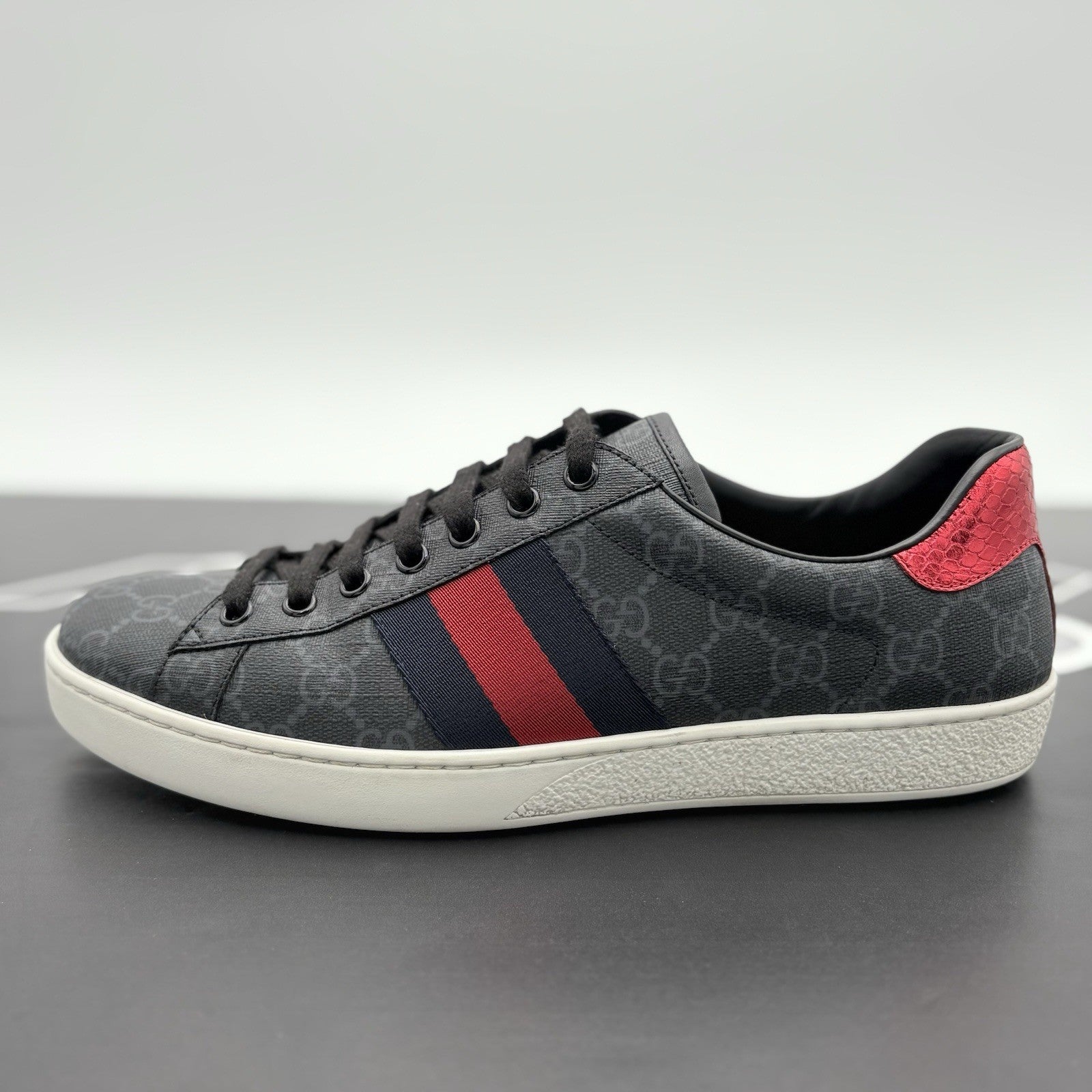 Size 8.5 G (9 US) Gucci Ace GG Supreme ' Black Grey ' | GREAT CONDITION!