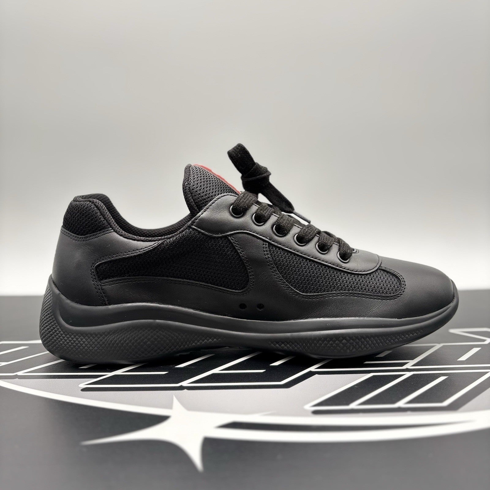 Size 8 UK (9 US) - Prada Americas Cup ' Black Leather ' | GOOD CONDITION!