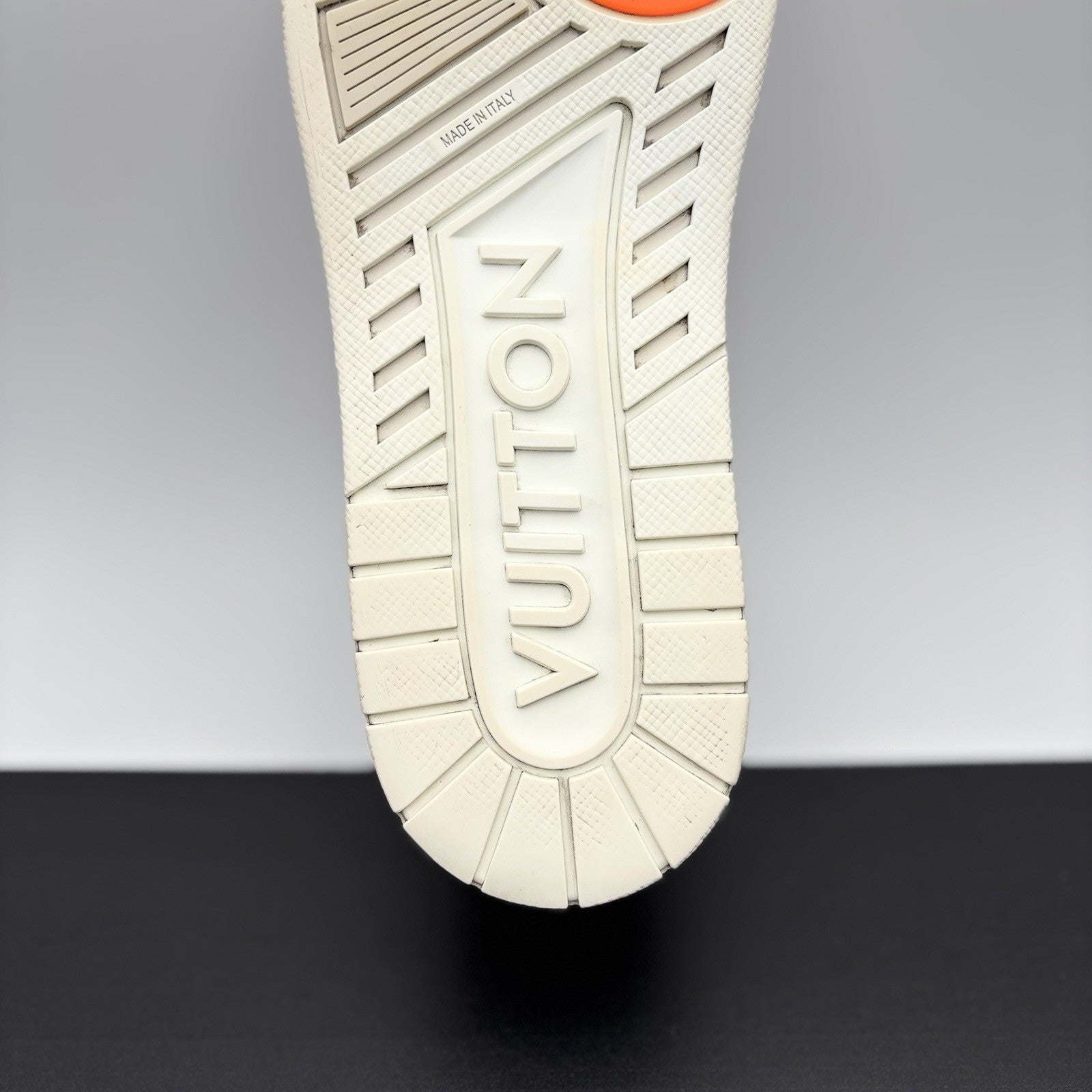 Size 10 LV (11-11.5 US) - Louis Vuitton Trainer Low ' Metallic Silver Orange '