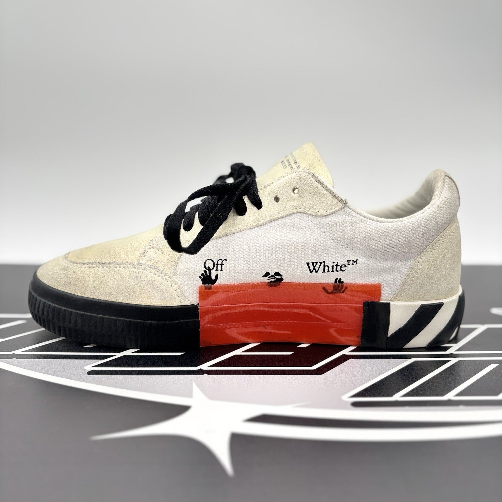 Size 41 (8 US) Off-White Vulc Sneaker ' Canvas White, Black ' | GOOD CONDITION!