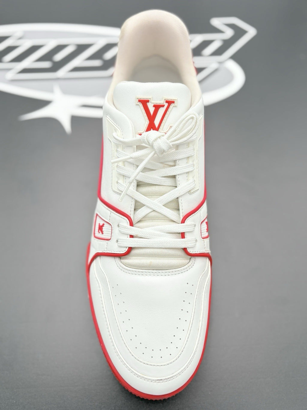 Size 10 LV (11-11.5 US ) Louis Vuitton Trainer ' White Red ' | SUPER CLEAN!