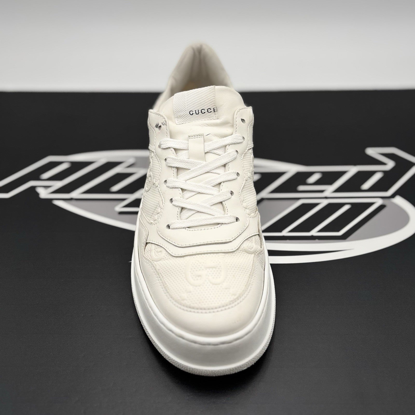 Size 8G (8.5 US) - Gucci GG Embossed ' White Leather ' | GOOD CONDITION!