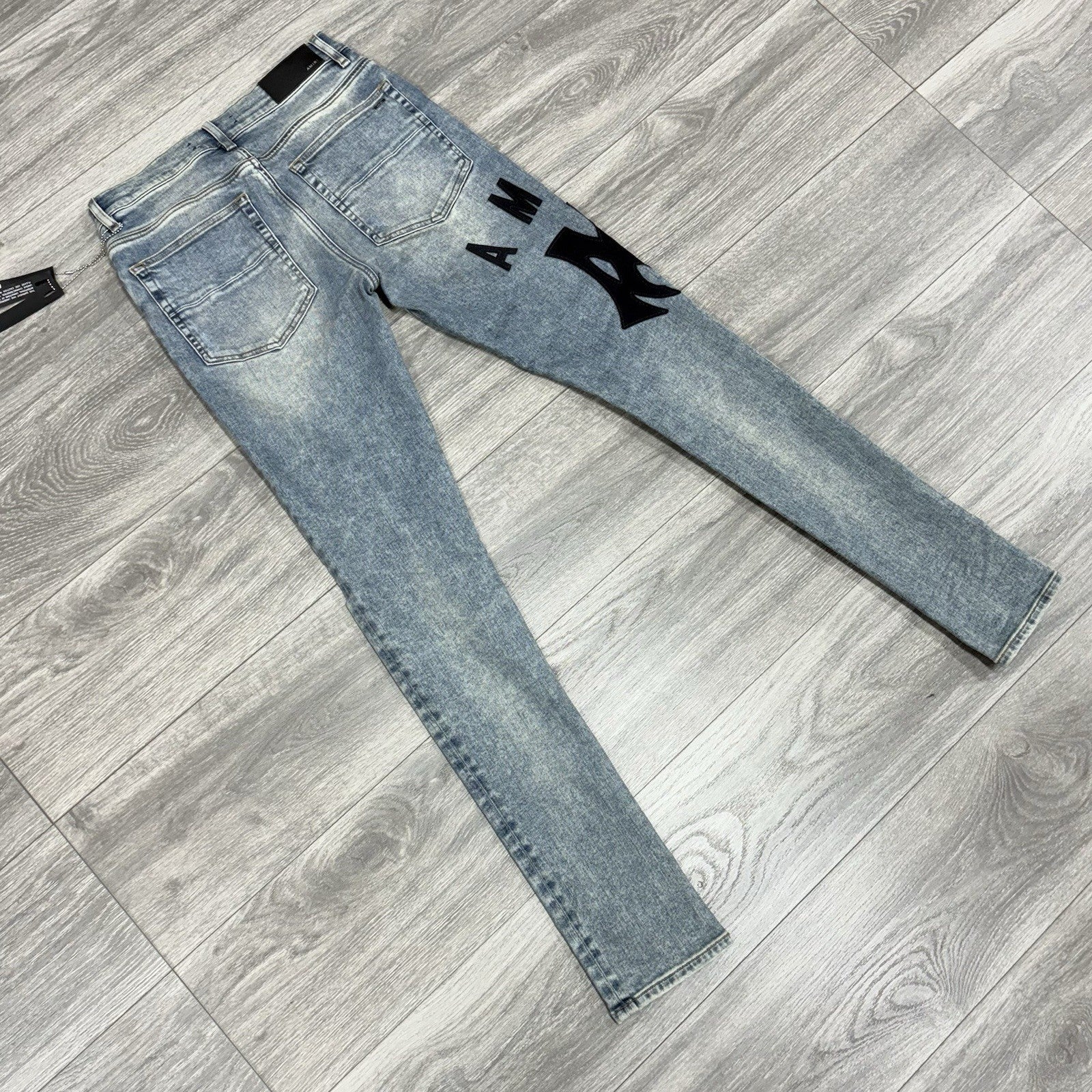 Size 30 - Amiri Suede Logo Appliqué Ripped Jeans ' Blue ' | BRAND NEW!