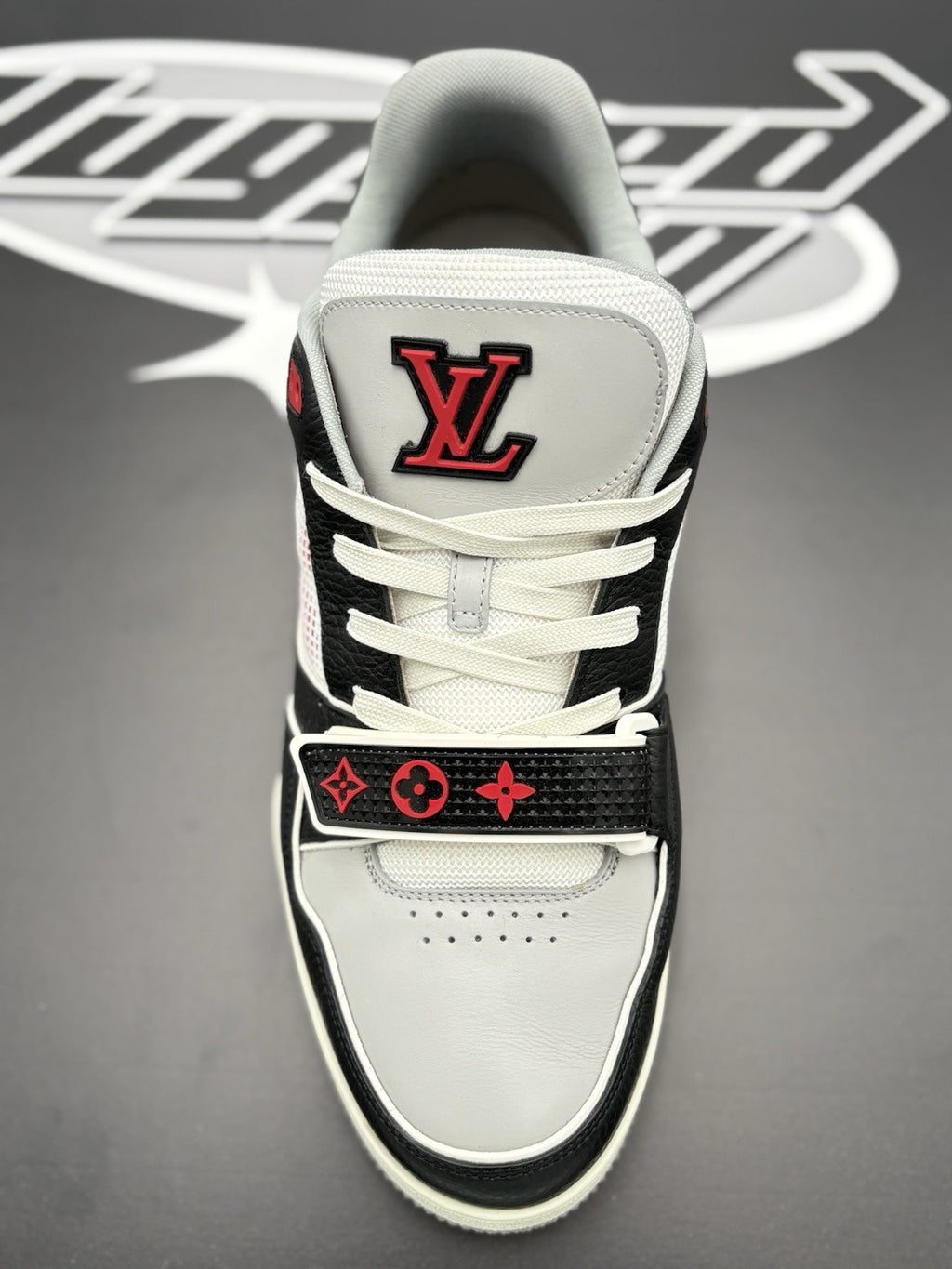 Size 9.5 LV (10.5-11 US) Louis Vuitton Trainer Strap ' Red Grey Black ' | CLEAN!