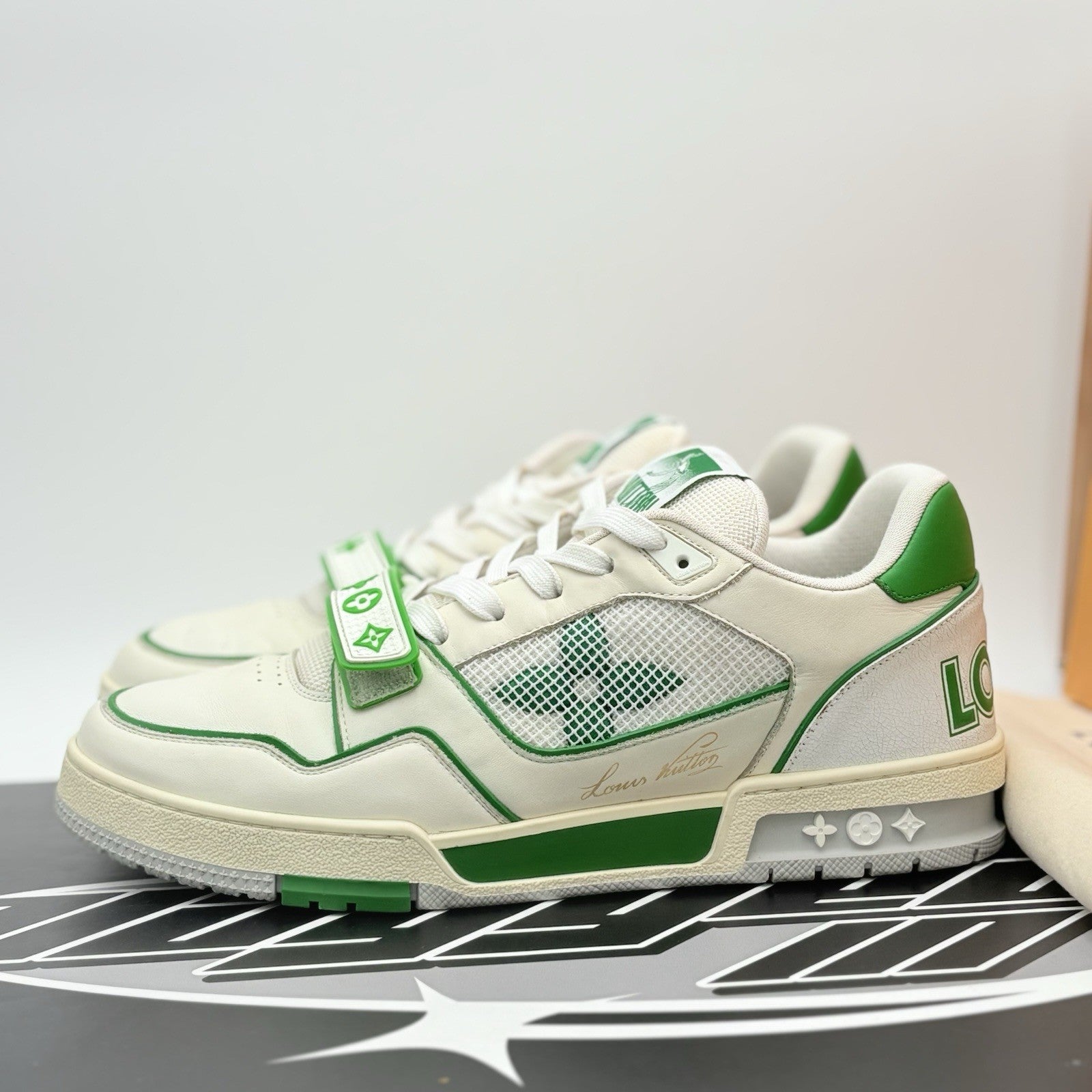 Size 10 LV (11-11.5 US) Louis Vuitton Strap Trainer ' Green ' | SUPER CLEAN!
